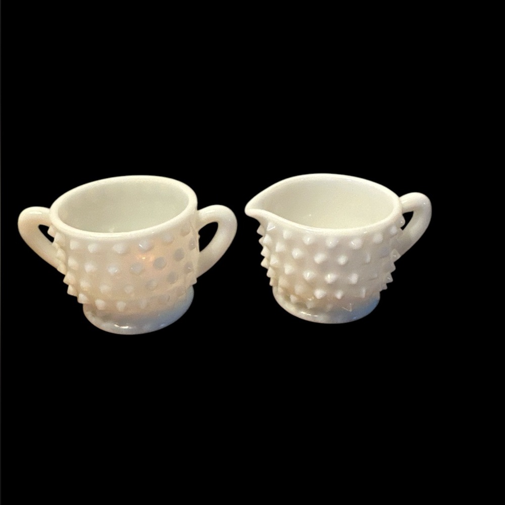 Fenton White Hobnail Milk Glass Creamer and Sugar Set Miniture